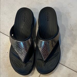 CROCS Black and Metallic Sandals